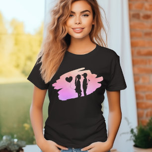 Young Love GirlとBoyシルエットTシャツ Tシャツ