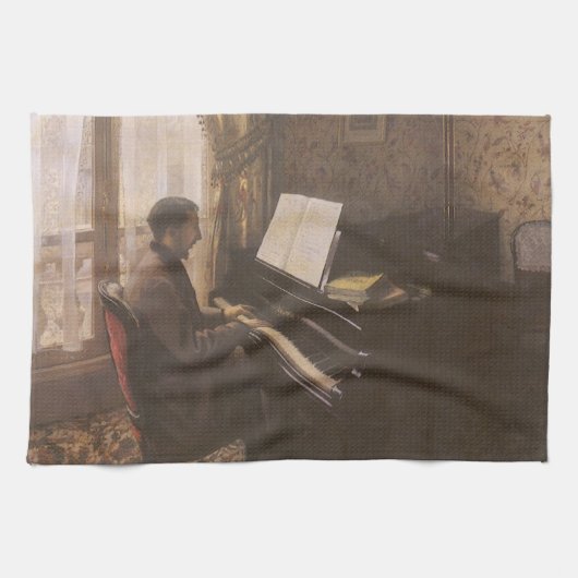 Young Man 遊's the Piano by Gustave Caillebotte キッチンタオル (横)