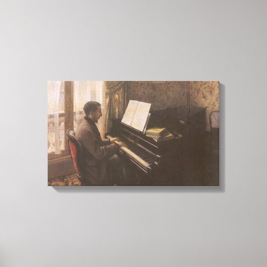Young Man 遊's the Piano by Gustave Caillebotte キャンバスプリント (正面)