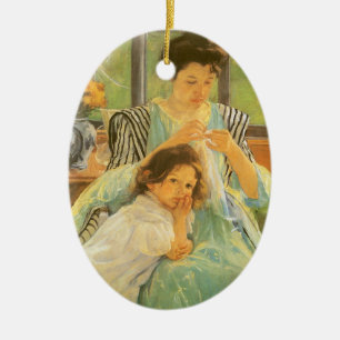Young Mother裁縫by Mary Cassatt,ヴィンテージ・アート セラミックオーナメント