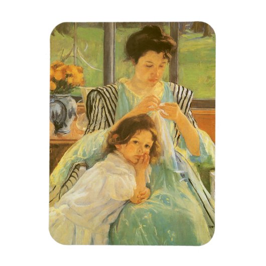 Young Mother裁縫by Mary Cassatt,ヴィンテージ・アート マグネット (縦)