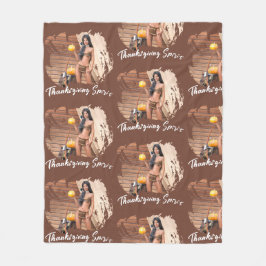 Young Native American Posing on a Wood Wall フリースブランケット