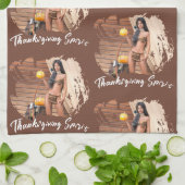 Young Native American Posing on Wood Wall キッチンタオル (折り畳み)