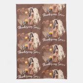 Young Native American Posing on Wood Wall キッチンタオル (縦)