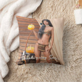 Young Native American Posing on Wood Wall クッション (ブランケット)