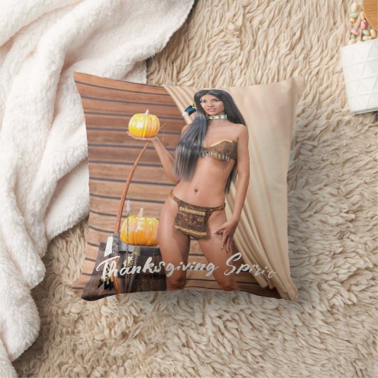 Young Native American Posing on Wood Wall クッション (ブランケット)