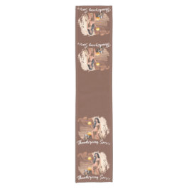 Young Native American Posing on Wood Wall ショートテーブルランナー