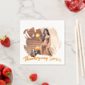 Young Native American Posing on Wood Wall スタンダードカクテルナプキン (インサイチュ)