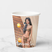 Young Native American Posing on Wood Wall 紙コップ (正面)