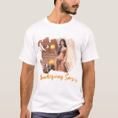 Young Native American Posing on Wood Wall Tシャツ (正面)