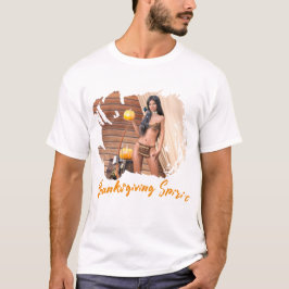 Young Native American Posing on Wood Wall Tシャツ