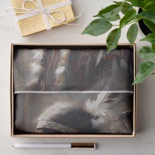 Young Native Girl Feather Headdress Decoupage 薄葉紙 (ギフト)