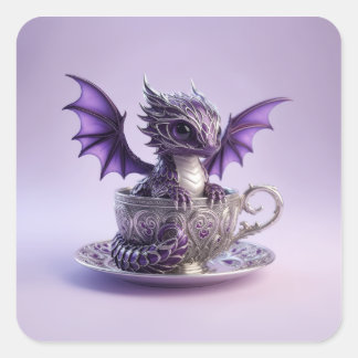 Young Purple & White Fairmont Dragon In A Tea Cup スクエアシール