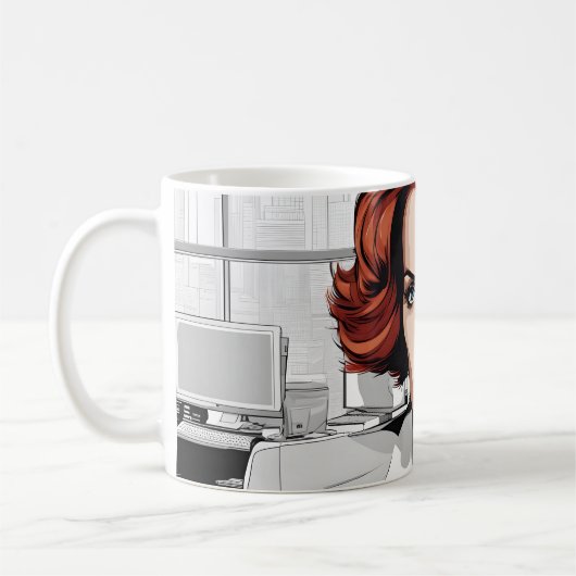 Young Redhead美しいin Office コーヒーマグカップ (左)