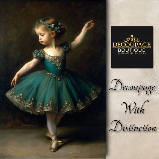 Young Vintage Ballerina in Teal Decoupage 薄葉紙