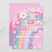 Young Wildと3つのヒッピー3歳の誕生日パーティー 招待状 (正面/裏面)