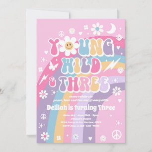 Young Wildと3つのヒッピー3歳の誕生日パーティー 招待状