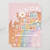 Young Wildと3つのヒッピー3歳の誕生日パーティー 招待状 (正面/裏面)