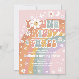 Young Wildと3つのヒッピー3歳の誕生日パーティー 招待状