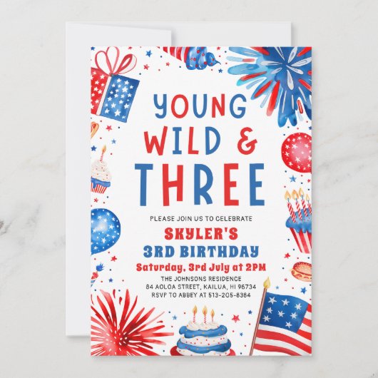 Young Wildと3月4日7月3日の誕生日パーティー 招待状 (正面)