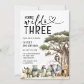 Young Wildモダン and Three Safari 3歳の誕生日 招待状 (正面)