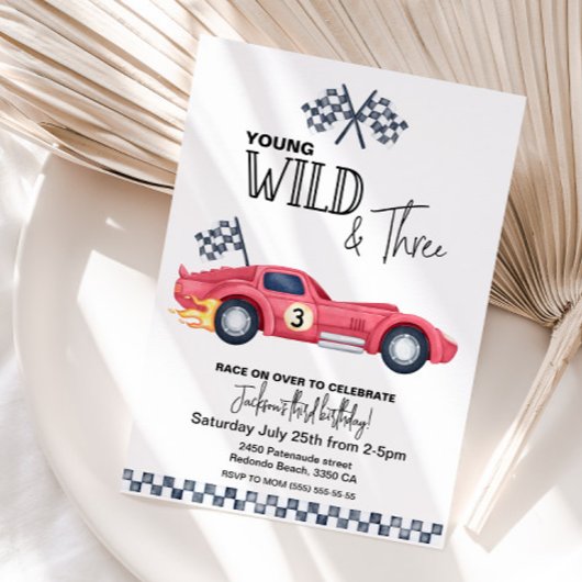 YOUNG Wild と3歳の誕生日をお祝いしよう レッド レースカー 招待状