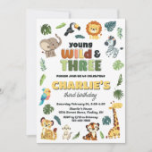 Young Wild & 3サファリ動物園の動物の誕生日パーティー 招待状 (正面)