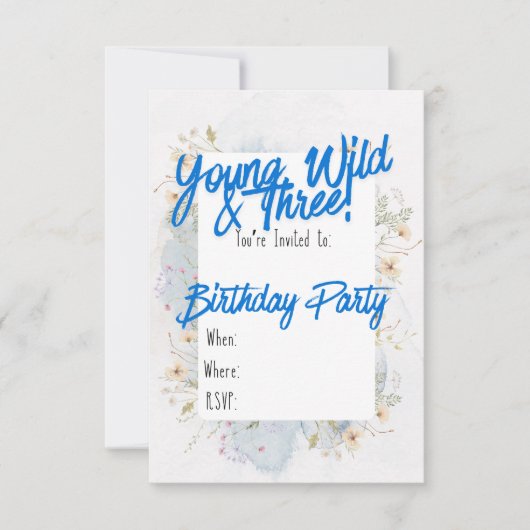 Young, Wild & 3 Birthday Party Invitations 招待状 (正面)