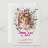 Young Wild & 3 Wildflower Butterfly誕生日写真 招待状 (正面)