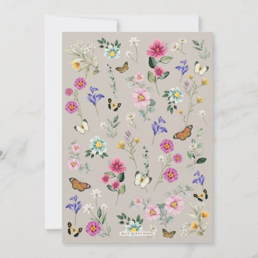 Young Wild & 3 Wildflower Butterfly誕生日写真 招待状 (裏面)