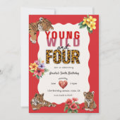 Young Wild and Four Tiger Floral Birthday 招待状 (正面)