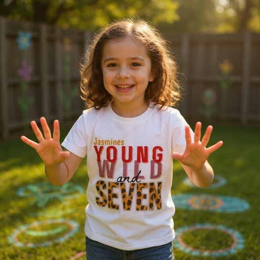 Young Wild and Seven Leopard Print Birthday Girl  Tシャツ