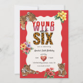 Young Wild and Six Tiger Floral Birthday 招待状 (正面)