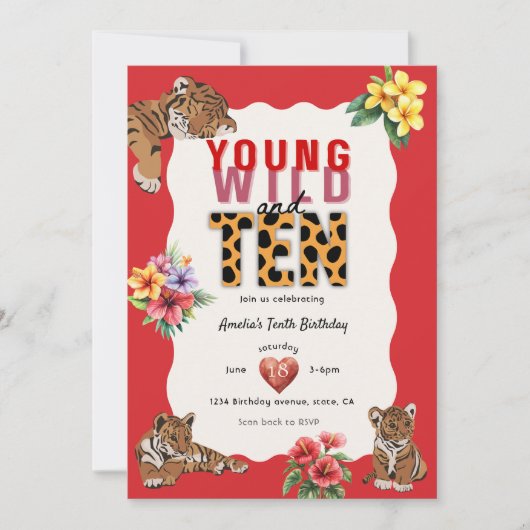 Young Wild and Ten Tiger Jungle Birthday 招待状 (正面)