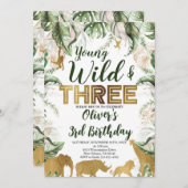 Young Wild and Three誕生日，サファリ，ジャングル 招待状 (正面/裏面)