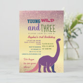 Young Wild and Three ガール 3歳の誕生日パーティーの招待状 招待状 (スタンド正面)