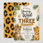 Young Wild and Three サファリジャングル 3歳の誕生日 招待状 (正面/裏面)