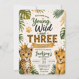 Young Wild and Three サファリジャングル 3歳の誕生日 招待状