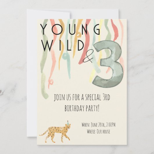 Young Wild and Three バースデーパーティー招待状 招待状 (正面)