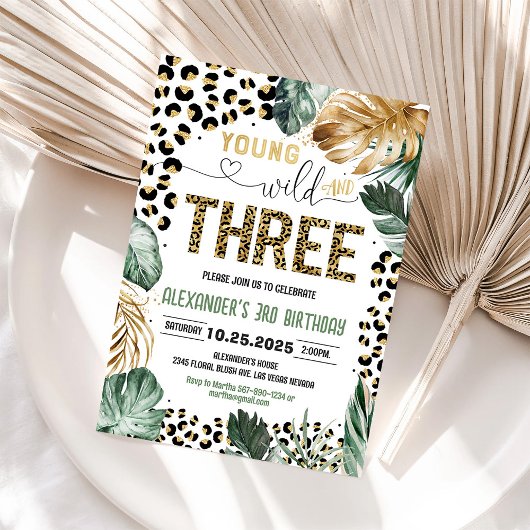 Young Wild and Three ヒョウのジャングル 3歳の誕生日 招待状