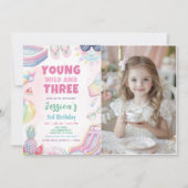 Young Wild And Three - 夏のガールズバースデー写真 招待状 (正面)