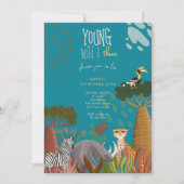 Young Wild And Three Animals Safari 3rd Birthday 招待状 (正面)