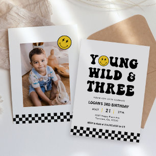 Young Wild and Three Boy誕生日フォト 招待状