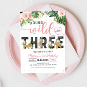 Young Wild and Three Girl 3歳の誕生日招待状 招待状