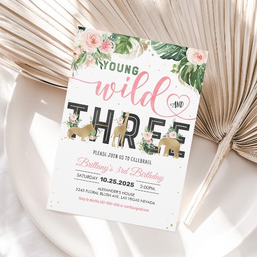 Young Wild and Three Girl 3歳の誕生日招待状 招待状