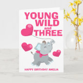 Young Wild and Three Pink 3歳の誕生日 カード (黄色い花)