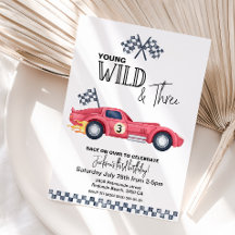 YOUNG Wild and Three Red Race Car Birthday 