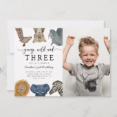 Young Wild and Three Safari Birthday Partyの写真 招待状 (正面)
