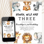 Young Wild and Three Safari Birthday Party 招待状
