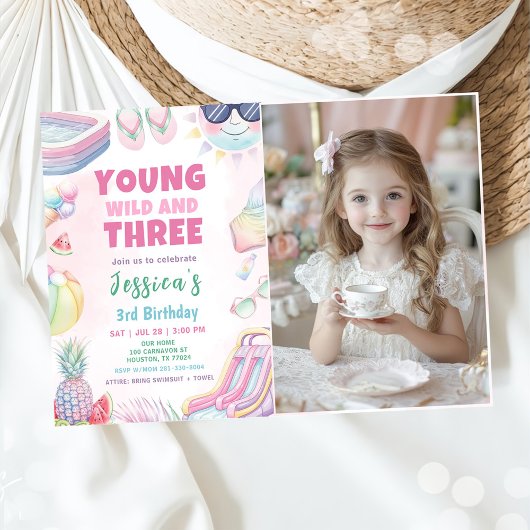 Young Wild And Three - Summer Girl Birthday Photo 招待状